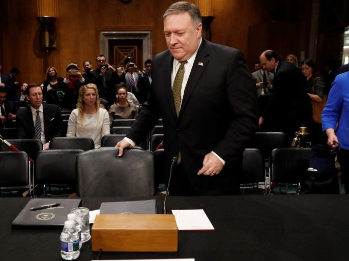 CIA Director Mike Pompeo takes his seat to testify before a Senate Foreign Relations Committee confirmation hearing on Pompeo's nomination to be secretary of state on Capitol Hill in Washington, U.S., April 12, 2018. REUTERS/Leah Millis
