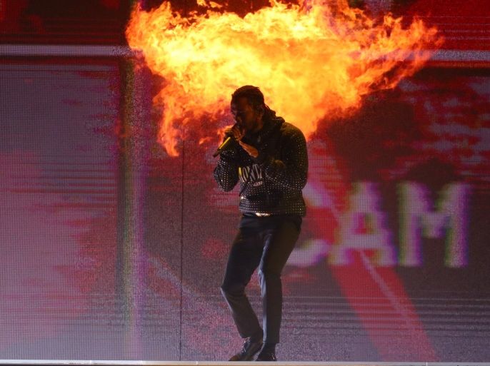 Kendrick Lamar performs at the Brit Awards at the O2 Arena in London, Britain, February 21, 2018. REUTERS/Hannah McKay