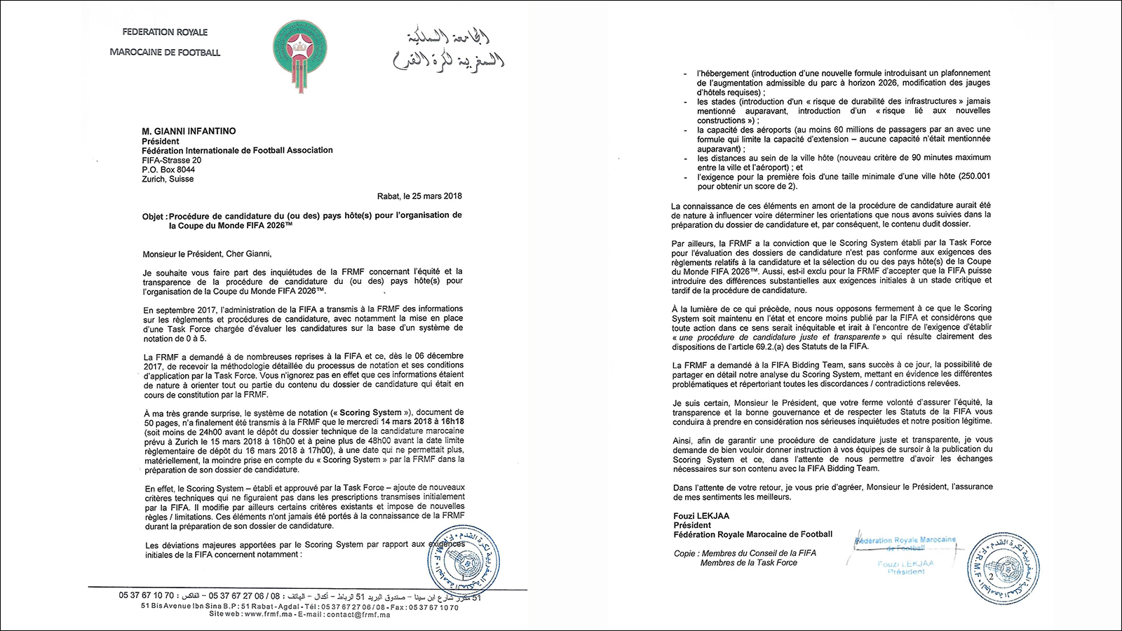رسالة الاتحاد المغربي لكرة القدم لرئيس الفيفا حول الموقف المغربي من نظام منح النقاط  (الجزيرة)