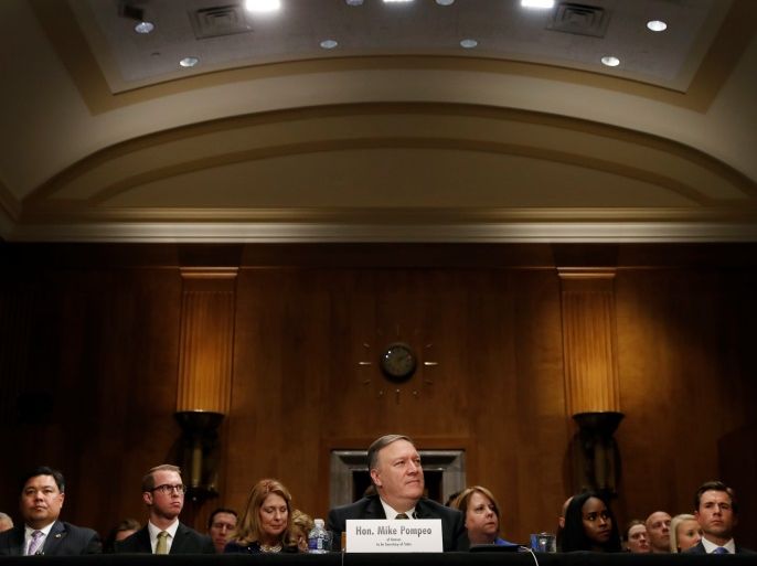 CIA Director Mike Pompeo testifies before a Senate Foreign Relations Committee confirmation hearing on Pompeo's nomination to be secretary of state on Capitol Hill in Washington, U.S., April 12, 2018. REUTERS/Leah Millis