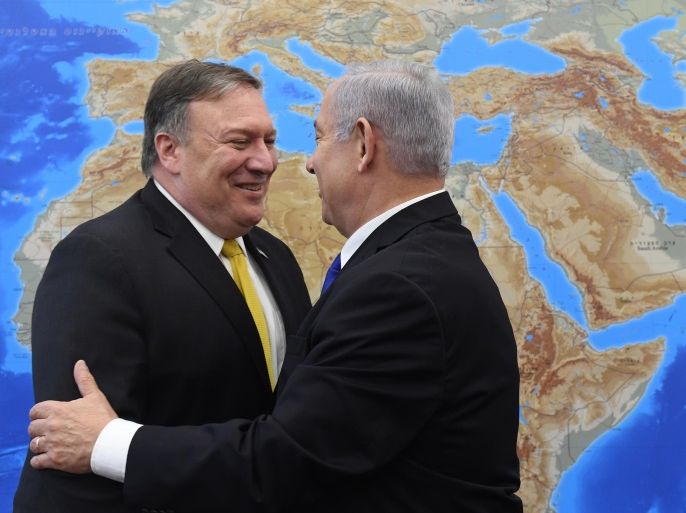 TEL AVIV, ISRAEL - APRIL 29: (ISRAEL OUT) In this GPO handout, US Secretary of State Mike Pompeo (L) meets Israel's Prime Minister Benjamin Netanyahu April 29, 2018 in Tel Aviv, Israel. (Photo by Haim Zach / GPO via Getty Images)