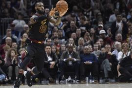 Apr 15, 2018; Cleveland, OH, USA; Cleveland Cavaliers forward LeBron James (23) throws a pass in the third quarter against the Indiana Pacers in game one of the first round of the 2018 NBA Playoffs at Quicken Loans Arena. Mandatory Credit: David Richard-USA TODAY Sports