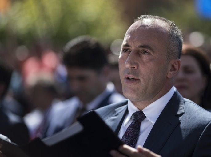 epa06002000 Ramush Haradinaj, parliamentary elections Prime Minister candidate and leader of the Alliance for Future of Kosova (AAK) attends the opening electoral rally in Pristina, Kosovo, 31 May 2017. Kosovo's early elections will be held on 11 June 2017. EPA/VALDRIN XHEMAJ