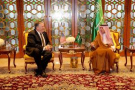 U.S. Secretary of State Mike Pompeo meets with Saudi Foreign Minister Adel Al-Jubeir in Riyadh, Saudi Arabia April 28, 2018. Saudi Press Agency/Handout via REUTERS ATTENTION EDITORS - THIS PICTURE WAS PROVIDED BY A THIRD PARTY.