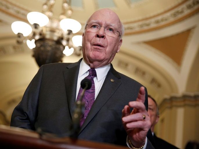 Senator Patrick Leahy (D-VT) speaks after the Democratic policy luncheon on Capitol Hill in Washington, U.S., March 20, 2018. REUTERS/Joshua Roberts