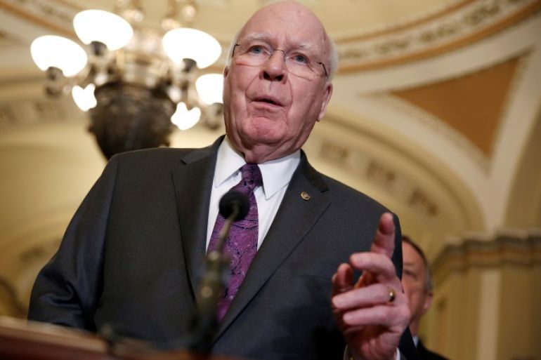 Senator Patrick Leahy (D-VT) speaks after the Democratic policy luncheon on Capitol Hill in Washington, U.S., March 20, 2018. REUTERS/Joshua Roberts