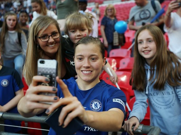 Soccer Football - Women's FA Cup Final - Arsenal vs Chelsea - Wembley Stadium, London, Britain - May 5, 2018 Chelsea’s Fran Kirby takes a selfie with fans as she celebrates after the match Action Images via Reuters/Paul Childs