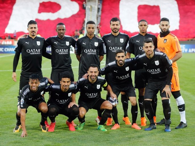 epa06673667 Al Sadd players pose for a team picture during the AFC Champions League soccer match between Perspolis FC and Al Sadd SC at the Azadi Stadium in Tehran, Iran, 16 April 2018. EPA-EFE/ABEDIN TAHERKENAREH