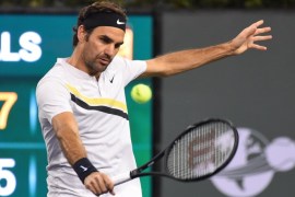 Mar 15, 2018; Indian Wells, CA, USA; Roger Federer (SUI) in his quarterfinal match against Hyeon Chung (not pictured) in the BNP Paribas Open at the Indian Wells Tennis Garden. Mandatory Credit: Jayne Kamin-Oncea-USA TODAY Sports