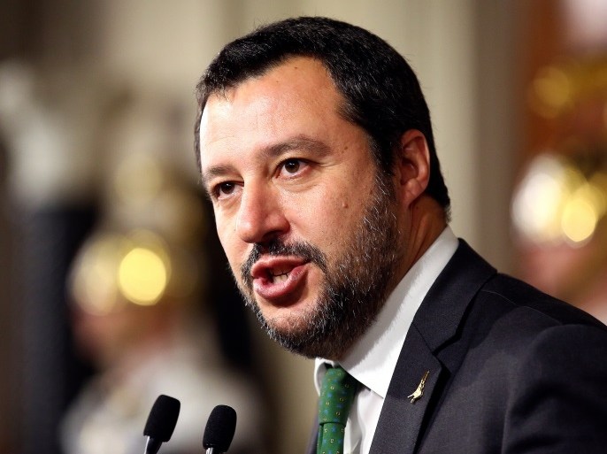 League party leader Matteo Salvini speaks to the media after a consultation with the Italian President Sergio Mattarella at the Quirinal Palace in Rome, Italy, May 21, 2018. REUTERS/Alessandro Bianchi