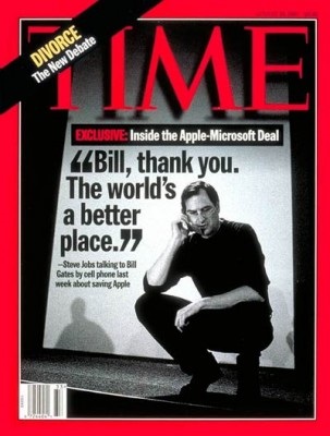 غلاف صفحة التايمز، ستيف جوبز يوجّه رسالة إلى منافسه بيل غيتس (مواقع التواصل الإجتماعي)