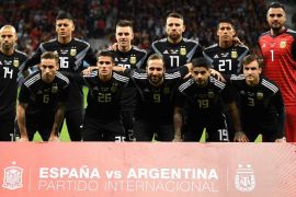 MADRID, SPAIN - MARCH 27: The Argentina team line up prior to the International Friendly between Spain and Argentina on March 27, 2018 in Madrid, Spain. (Photo by David Ramos/Getty Images)