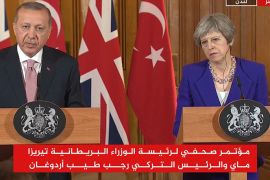 مؤتمر صحفي لرئيسة الوزراء تيريزا ماي والرئيس التركي رجب طيب أردوغان