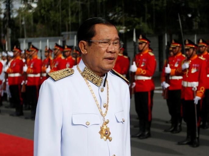 Cambodia's Prime Minister Hun Sen arrives at the celebration marking the 64th anniversary of the country's independence from France, in Phnom Penh, Cambodia November 9, 2017. REUTERS/Samrang Pring