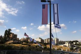 JERUSALEM, ISRAEL - MAY 09: American and Israeli flags fly at the entrance to the new American embassy in Jerusalem which is scheduled to open next week on May 9, 2018 in Jerusalem, Israel. In a controversial move, the United States is to move its embassy in Israel from Tel Aviv to Jerusalem on May 14. Jerusalem's Israeli-annexed eastern sector has been long sought for a future Palestinian capital and the move is viewed by Palestinians as a U.S. breach of long-standin