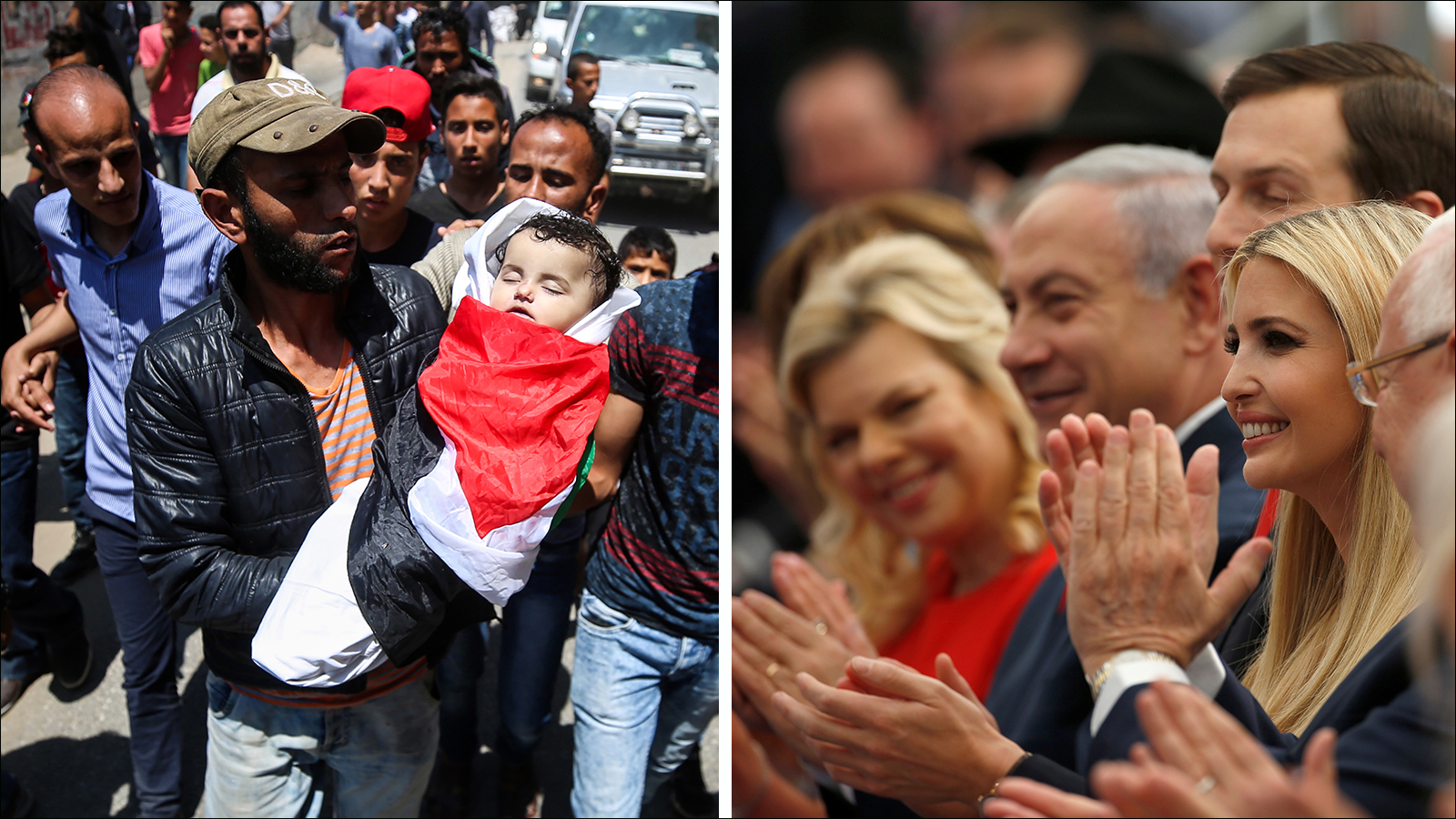 كومبو يجمع بين موفدي الرئيس الأميركي دونالد ترامب لافتتاح السفارة الأميركية في القدس وتشييع جثمان طفل فلسطيني في غزة (رويترز، وكالة الأنباء الأوروبية)