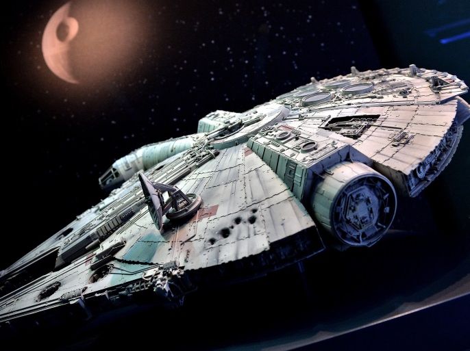 COLOGNE, GERMANY - MAY 20: The original model of Han Solo's famous pirate freighter 'The Millennium Falcon' is seen during 'Star Wars Identities' Exhibtion Press Preview & VIP Opening at Odysseum on May 20, 2015 in Cologne, Germany. (Photo by Sascha Steinbach/Getty Images)
