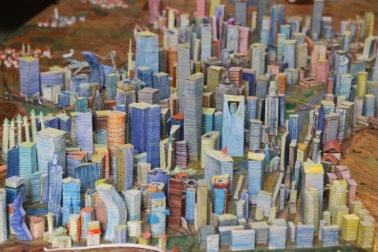 A small scale model built by 14-year-old Syrian Mohamed Qutaish, representing the way he imagines the reconstruction of Aleppo, Aleppo, Syria, August 31, 2015.