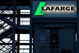 The logo of the French building materials maker Lafarge is seen in Paris, France May 22, 2017. Picture taken May 22, 2017. REUTERS/Gonzalo Fuentes