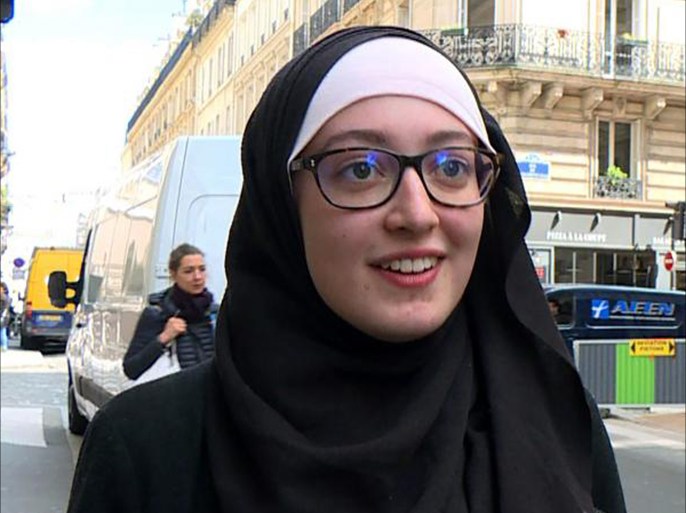In this video grab image taken on May 2, 2018, Union President at Paris-Sorbonne University (Paris IV) Maryam Pougetoux walks down a street in Paris. - UNEF - a student union is facing criticism after electing to its leadership a veiled Muslim woman. (Photo by STR / AFP) (Photo credit should read STR/AFP/Getty Images)