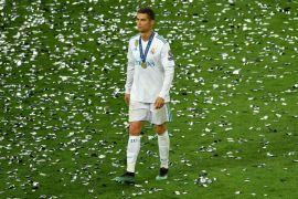 KIEV, UKRAINE - MAY 26: Cristiano Ronaldo of Real Madrid reacts following the UEFA Champions League Final between Real Madrid and Liverpool at NSC Olimpiyskiy Stadium on May 26, 2018 in Kiev, Ukraine. (Photo by Mike Hewitt/Getty Images)