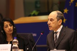 أكبر الباكر يلقي خطاباً أمام برلمان الإتحاد الأوروبي عن الحصار الجائر على دولة قطر وزيادة الاستثمار في الإتحاد الأوروبي