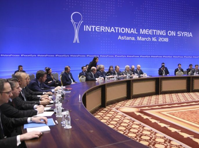 Members of the delegations take part in the international meeting on Syria in Astana, Kazakhstan March 16, 2018. REUTERS/Mukhtar Kholdorbekov