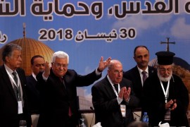 Palestinian President Mahmoud Abbas gestures during the Palestinian National Council meeting in Ramallah, in the occupied West Bank April 30, 2018. REUTERS/Mohamad Torokman