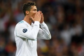 KIEV, UKRAINE - MAY 26: Cristiano Ronaldo of Real Madrid reacts after his sides first goal is disallowed during the UEFA Champions League Final between Real Madrid and Liverpool at NSC Olimpiyskiy Stadium on May 26, 2018 in Kiev, Ukraine. (Photo by Shaun Botterill/Getty Images)
