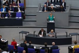 BERLIN, GERMANY - JUNE 28: German Chancellor Angela Merkel gives a government declaration at the Bundestag ahead of the upcoming E.U. and NATO summits on June 28, 2018 in Berlin, Germany. Merkel has recently sought E.U. consensus on a common policy over refugees, though so far to no avail. She faces increasing pressure over the issue in Germany. (Photo by Sean Gallup/Getty Images)