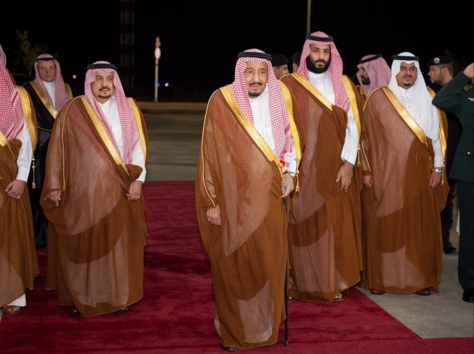 Saudi Arabia's King Salman bin Abdulaziz Al Saud (C) and Crown Prince Mohammed bin Salman (R) attend Qiddiya, multi-billion dollar entertainment resort, launching ceremony in Riyadh, Saudi Arabia April 28, 2018, Picture taken April 28, 2018. Bandar Algaloud/Courtesy of Saudi Royal Court/Handout via REUTERS ATTENTION EDITORS - THIS PICTURE WAS PROVIDED BY A THIRD PARTY.