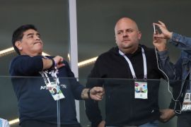Soccer Football - World Cup - Group D - Argentina vs Iceland - Spartak Stadium, Moscow, Russia - June 16, 2018 Former Argentina player Diego Maradona watches from the stand REUTERS/Carl Recine