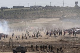 NAHAL OZ, ISRAEL - JUNE 08: A view of the Palestinian protest on the Israel-Gaza border on June 8, 2018 in Nahal Oz area, Israel. Naksa is Arabic for setback. Naksa Day is the anniversary of the defeat of the Arabs during the 1967 Six-Day War between Israel and Egypt, Jordan and Syria. (Photo by Ilia Yefimovich/Getty Images)