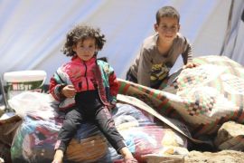 epa06844403 A handout photo made available by the UNICEF shows families fleeing escalating violence in Daraa sitting near temorary tents on the southwestern borders of Syria, 21 June 2018 (issued 27 June 2018). The escalating hostilities in southwest Syria endanger an estimated 750,000 people - almost half of them children. The recent violence has also reportedly displaced over 45,000 people. UNICEF and partners continue to provide health, nutrition and water and sanitation relief support to hundreds of thousands of families across southwest Syria. EPA-EFE/ALAA AL-FAQIR HANDOUT HANDOUT EDITORIAL USE ONLY/NO SALES