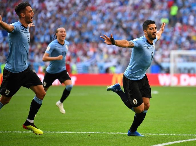 Soccer Football - World Cup - Group A - Uruguay vs Russia - Samara Arena, Samara, Russia - June 25, 2018 Uruguay's Luis Suarez celebrates scoring their first goal REUTERS/Dylan Martinez