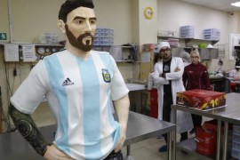 Bakers of Altufyevo prepare a life-size chocolate sculpture of Argentine soccer player Lionel Messi to top a cake for the celebration of his upcoming birthday in Moscow, a host city for the World Cup, Russia June 23, 2018. REUTERS/Tatyana Makeyeva