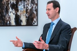 Syrian President Bashar al-Assad gestures during an interview with Iranian channel al-Alam News in Damascus, Syria in this handout released on June 13, 2018. SANA/Handout via REUTERS ATTENTION EDITORS - THIS PICTURE WAS PROVIDED BY A THIRD PARTY. REUTERS IS UNABLE TO INDEPENDENTLY VERIFY THE AUTHENTICITY, CONTENT, LOCATION OR DATE OF THIS IMAGE