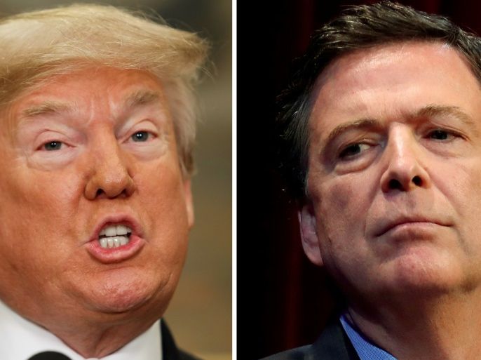 FILE PHOTO: U.S. President Donald Trump and Former FBI director James Comey (R) appear in Washington, DC, U.S., on May 24 and April 30, 2018 respectively. REUTERS/Kevin Lamarque (L) and Jonathan Ernst/File Photo