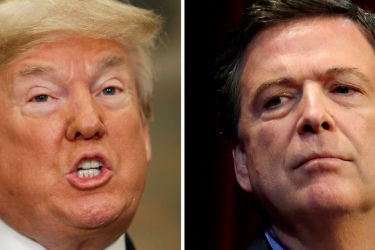 FILE PHOTO: U.S. President Donald Trump and Former FBI director James Comey (R) appear in Washington, DC, U.S., on May 24 and April 30, 2018 respectively. REUTERS/Kevin Lamarque (L) and Jonathan Ernst/File Photo