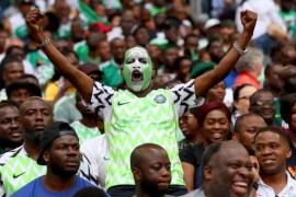 LONDON, ENGLAND - JUNE 02: A Nigeria fan shows surport for his team during the International Friendly match between England and Nigeria at Wembley Stadium on June 2, 2018 in London, England. (Photo by Catherine Ivill/Getty Images)