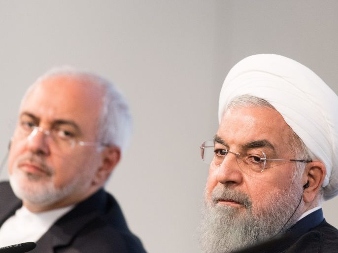 VIENNA, AUSTRIA - JULY 04: Iranian President Hassan Rouhani (R) and Mohammad Javad Zarif, Iran's foreign secretary, at the Austrian Chamber of Commerce on July 4, 2018 in Vienna, Austria. Rouhani is on a one-day visit to Austria, during which he is meeting with President van der Bellen and Chancellor Kurz and will attend an event at the Austrian Chamber of Commerce. (Photo by Michael Gruber/Getty Images)