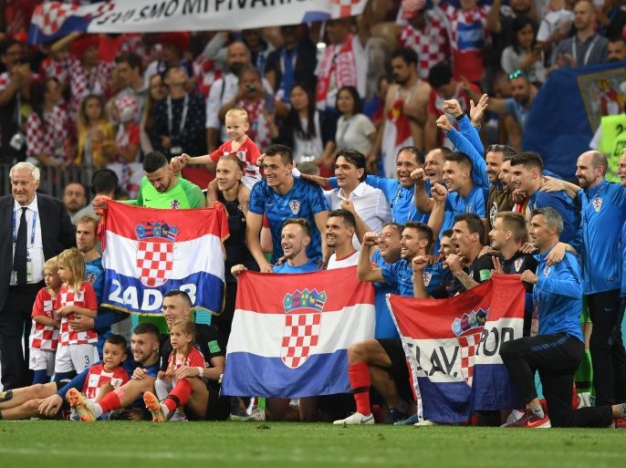 MOSCOW, RUSSIA - JULY 11: Croatia players celebrate following their sides victory in the 2018 FIFA World Cup Russia Semi Final match between England and Croatia at Luzhniki Stadium on July 11, 2018 in Moscow, Russia. (Photo by Shaun Botterill/Getty Images)