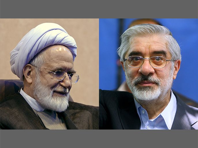 Iranian Prime Minister and presidential candidate Mir Hossein Mousavi and Iranian presidential candidate Mehdi Karroubi