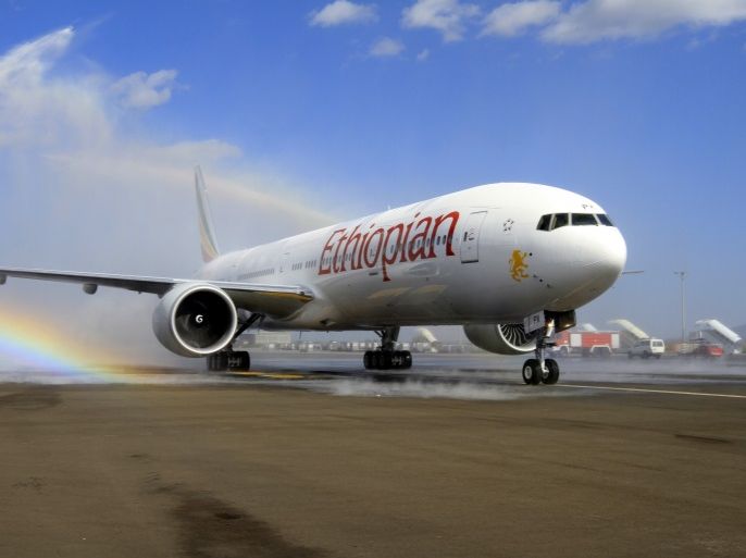 Ethiopian Airlines' newly acquired Boeing 777-300ER aircraft, with a seating capacity of 400 passengers, arrives at the Bole International Airport in Capital Addis Ababa November 8, 2013. REUTERS/Tiksa Negeri (ETHIOPIA - Tags: TRANSPORT BUSINESS)