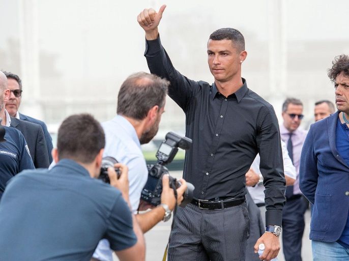 epa06893289 New Juventus soccer player Cristiano Ronaldo of Portugal arrives for a press conference at the new Juventus headquarters in Via Druento in Turin, Italy, 16 July 2018. EPA-EFE/ALESSANDRO DI MARCO