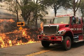 Flames from the County Fire, covering Yolo and Napa counties, east of Lake Berryessa, California, U.S. are pictured in this July 3, 2018, handout photo. CAL FIRE/Handout via REUTERS ATTENTION EDITORS - THIS IMAGE WAS PROVIDED BY A THIRD PARTY.