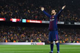 BARCELONA, SPAIN - MAY 06: Lionel Messi of FC Barcelona celebrates after scoring his team's second goal during the La Liga match between Barcelona and Real Madrid at Camp Nou on May 6, 2018 in Barcelona, Spain. (Photo by David Ramos/Getty Images)