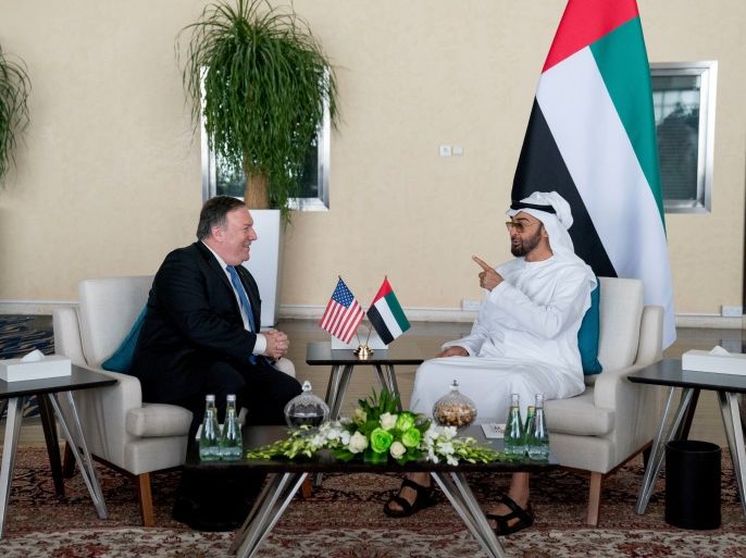 U.S. Secretary of State Mike Pompeo and Abu Dhabi's Crown Prince Sheikh Mohammed bin Zayed al-Nahyan meet at the Al Shati Palace in Abu Dhabi, United Arab Emirates, July 10, 2018. Andrew Harnik/Pool via REUTERS