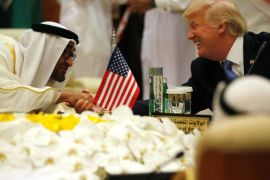 U.S. President Donald Trump shakes hands with Abu Dhabi Crown Prince and Deputy Supreme Commander of the United Arab Emirates (UAE) Armed Forces Mohammed bin Zayed al-Nahayan as he sits down to a meeting with of Gulf Cooperation Council leaders during their summit in Riyadh, Saudi Arabia May 21, 2017. REUTERS/Jonathan Ernst