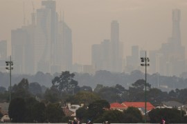 MELBOURNE, AUSTRALIA - JUNE 27: The Melbourne skyline is covered in fog/smog during the running of Race 9 during Melbourne racing at Moonee Valley Racecourse on June 27, 2018 in Melbourne, Australia. (Photo by Vince Caligiuri/Getty Images)